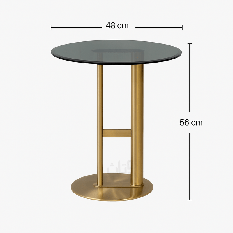 Service Table with Black Glass Top and Gold Stainless Steel Base – Modern & Elegant End Table| Otath