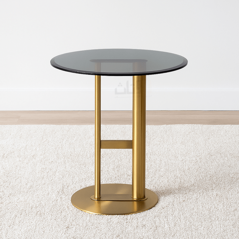 Service Table with Black Glass Top and Gold Stainless Steel Base – Modern & Elegant End Table| Otath