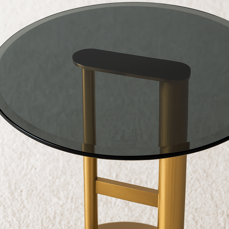 Service Table with Black Glass Top and Gold Stainless Steel Base – Modern & Elegant End Table| Otath