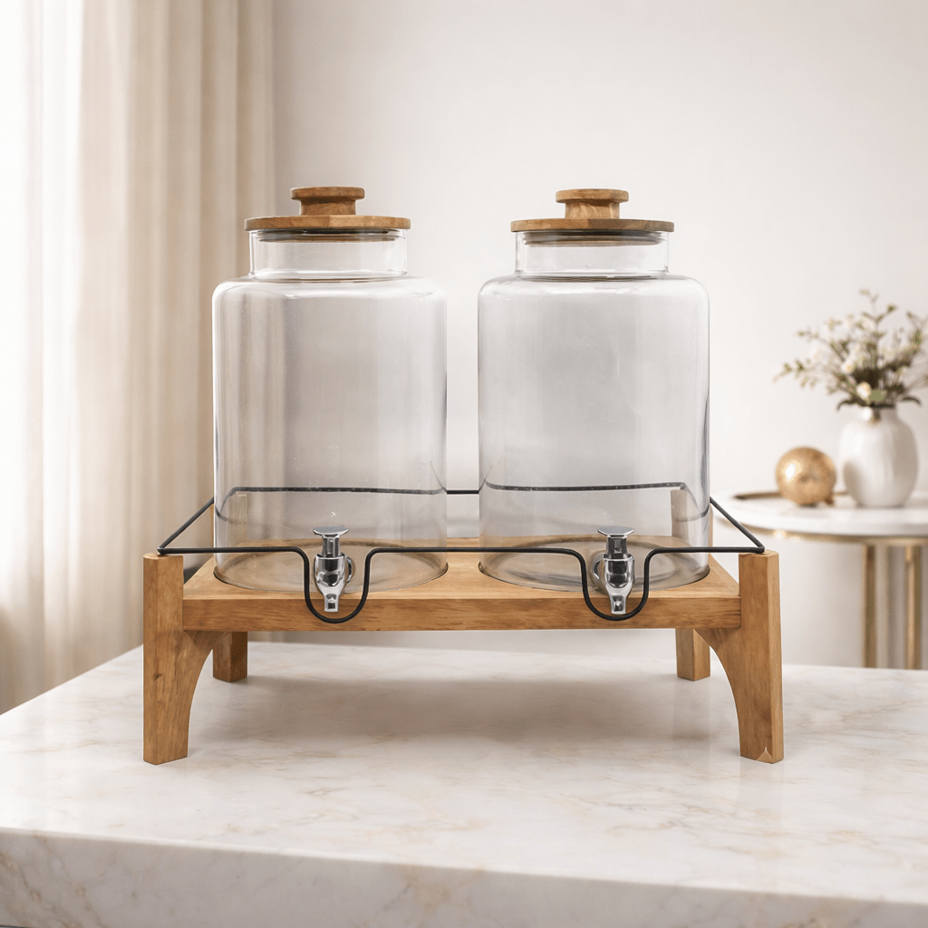 Set of 2 Glass Dispenser with Wooden stand . Bottles & Containers| Roots Furniture