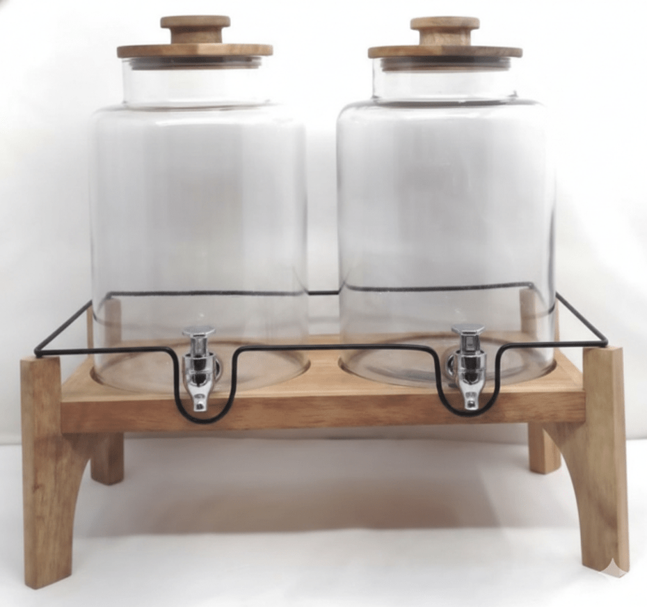 Set of 2 Glass Dispenser with Wooden stand . Bottles & Containers| Roots Furniture
