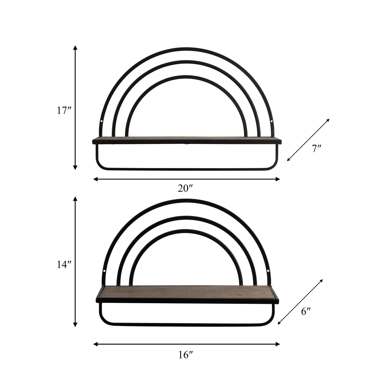 SET/2 WOOD/METAL RAINBOW STYLE SHEVES, BROWN/BLACK Wall Shelf| Sagebrook Home