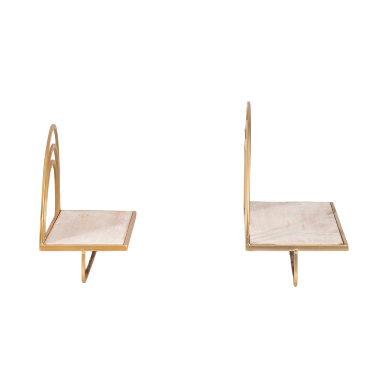SET/2 WOOD/METAL RAINBOW STYLE SHEVES, WHT/GLD - Al Rugaib Furniture