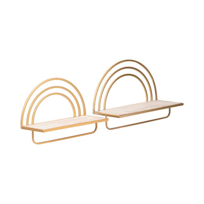 SET/2 WOOD/METAL RAINBOW STYLE SHEVES, WHT/GLD - Al Rugaib Furniture