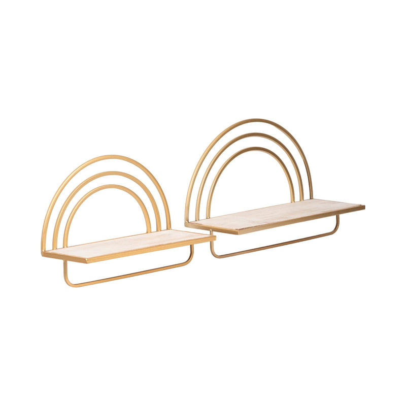 SET/2 WOOD/METAL RAINBOW STYLE SHEVES, WHT/GLD - Al Rugaib Furniture