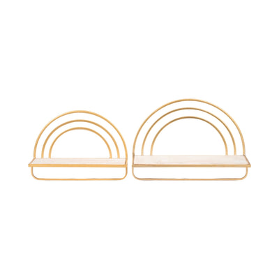SET/2 WOOD/METAL RAINBOW STYLE SHEVES, WHT/GLD - Al Rugaib Furniture