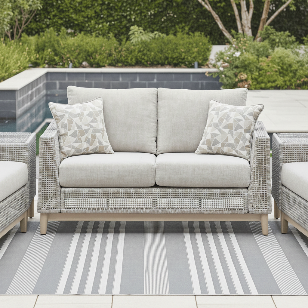 Seton Creek Outdoor Loveseat with Cushion Outdoor Loveseats & Sofas| Ashley Homestore