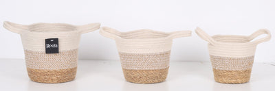 S.G+JUTE+CTN|PLANTER W/HNDL|NATL+WHT+MIX|S/3 - Al Rugaib Furniture