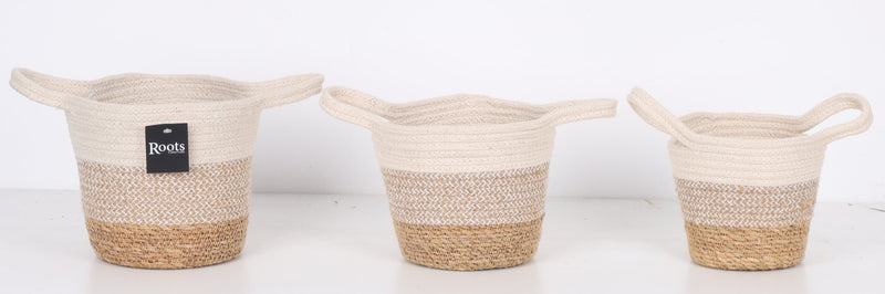 S.G+JUTE+CTN|PLANTER W/HNDL|NATL+WHT+MIX|S/3 - Al Rugaib Furniture