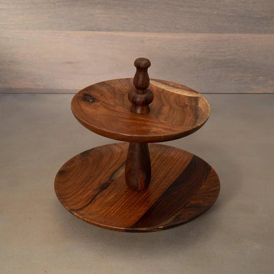 Sheesham Cake Stand 2 Tier Natural - Al Rugaib Furniture