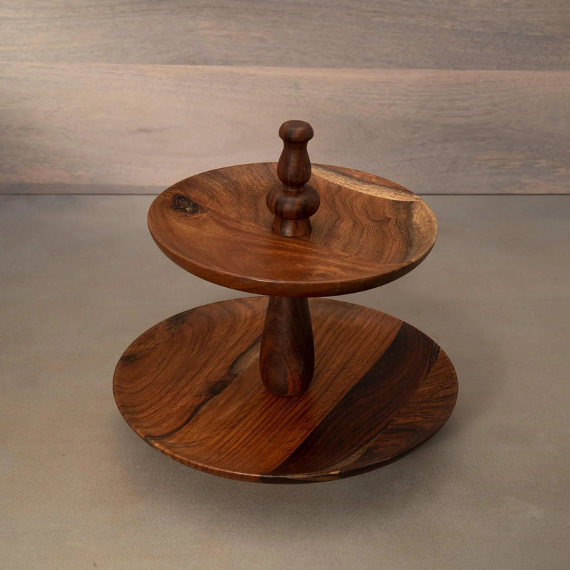 Sheesham Cake Stand 2 Tier Natural - Al Rugaib Furniture