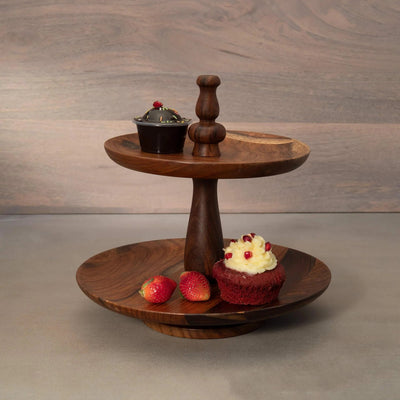 Sheesham Cake Stand 2 Tier Natural - Al Rugaib Furniture