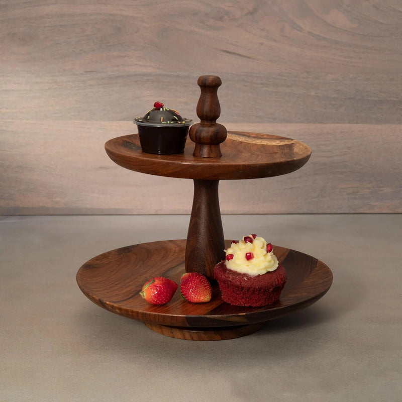 Sheesham Cake Stand 2 Tier Natural - Al Rugaib Furniture
