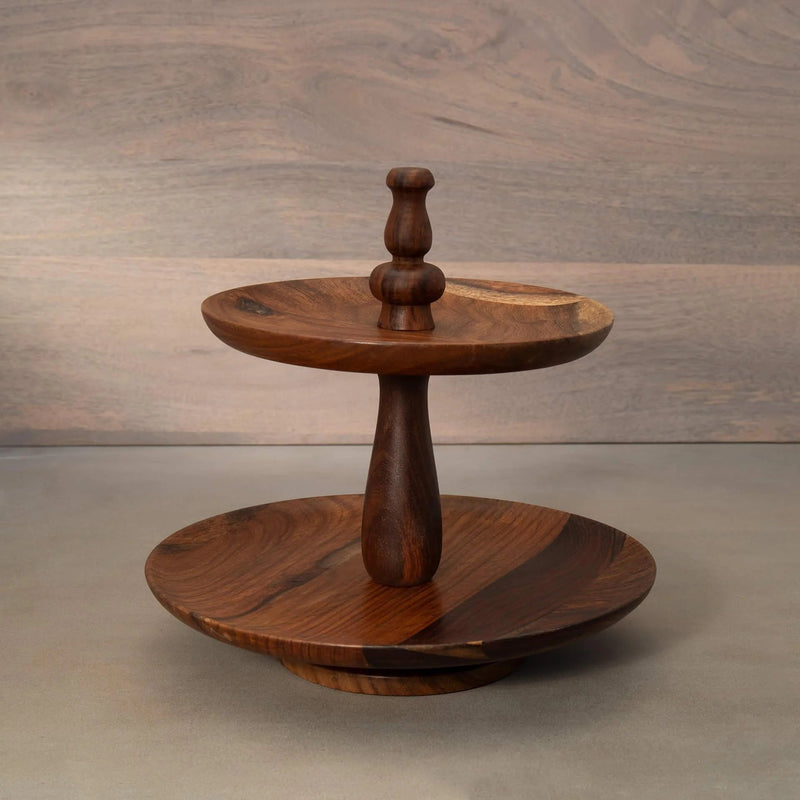Sheesham Cake Stand 2 Tier Natural - Al Rugaib Furniture