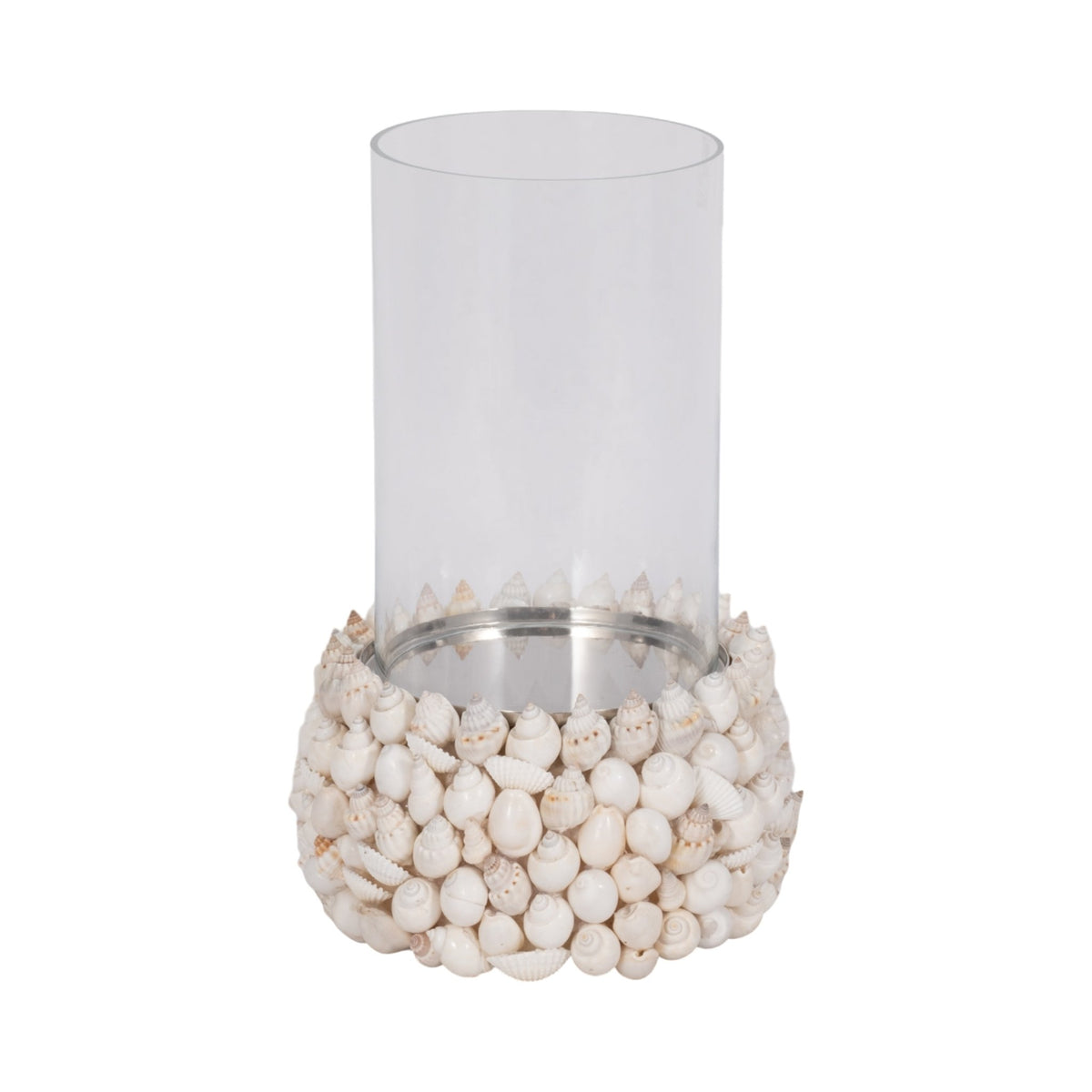 Shell, 9" Hurricane, White Candle Holders| Sagebrook Home