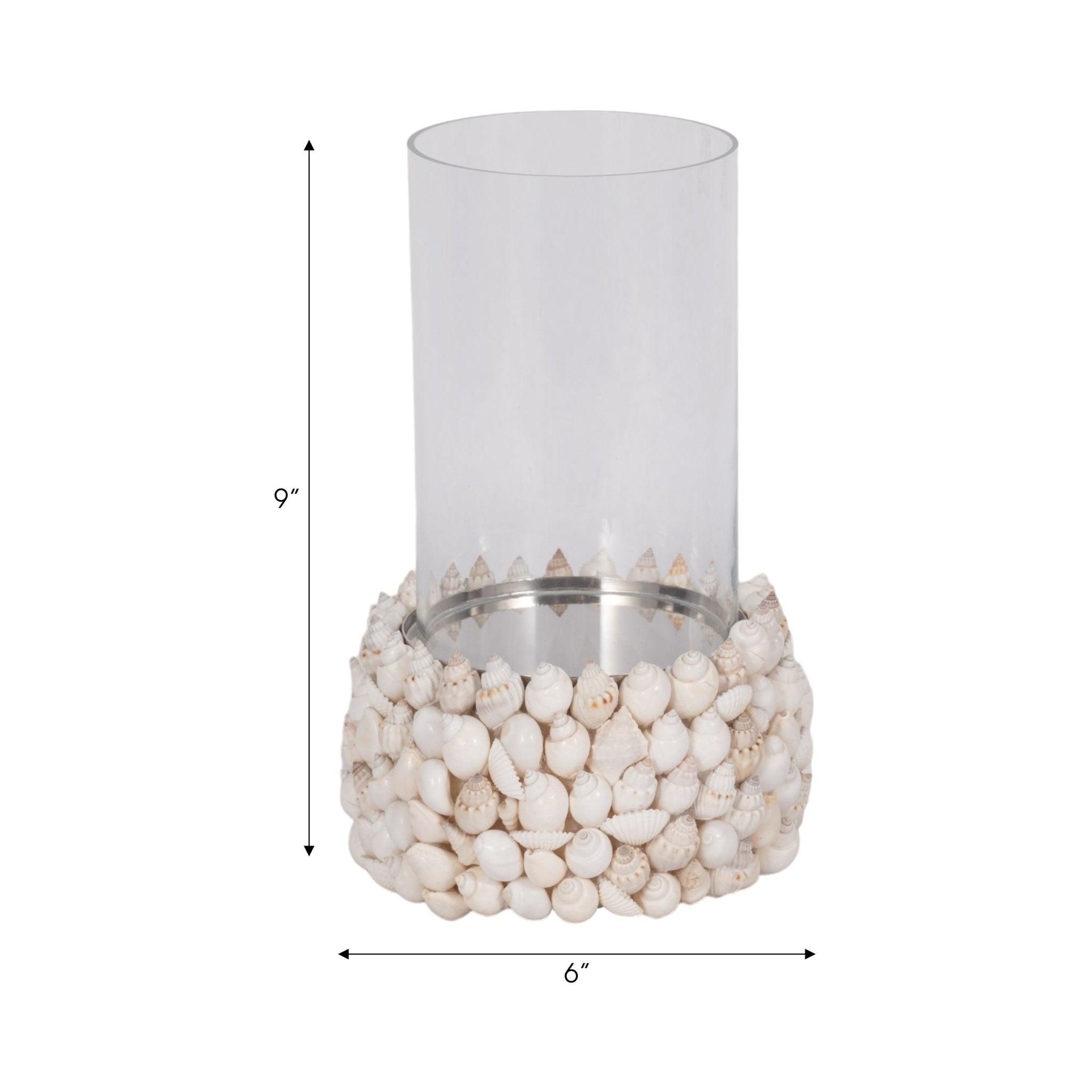 Shell, 9" Hurricane, White Candle Holders| Sagebrook Home