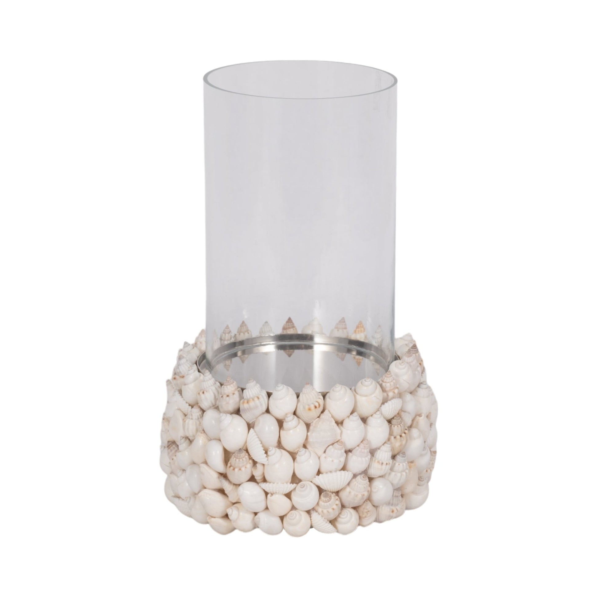 Shell, 9" Hurricane, White Candle Holders| Sagebrook Home