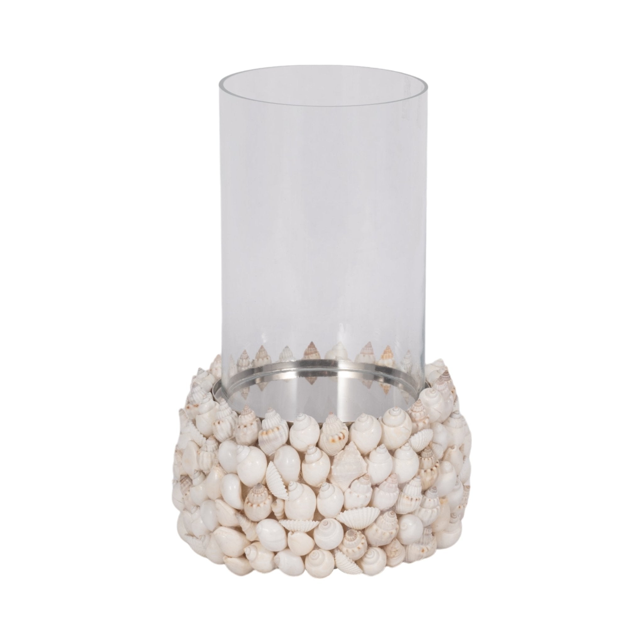 Shell, 9" Hurricane, White Candle Holders| Sagebrook Home