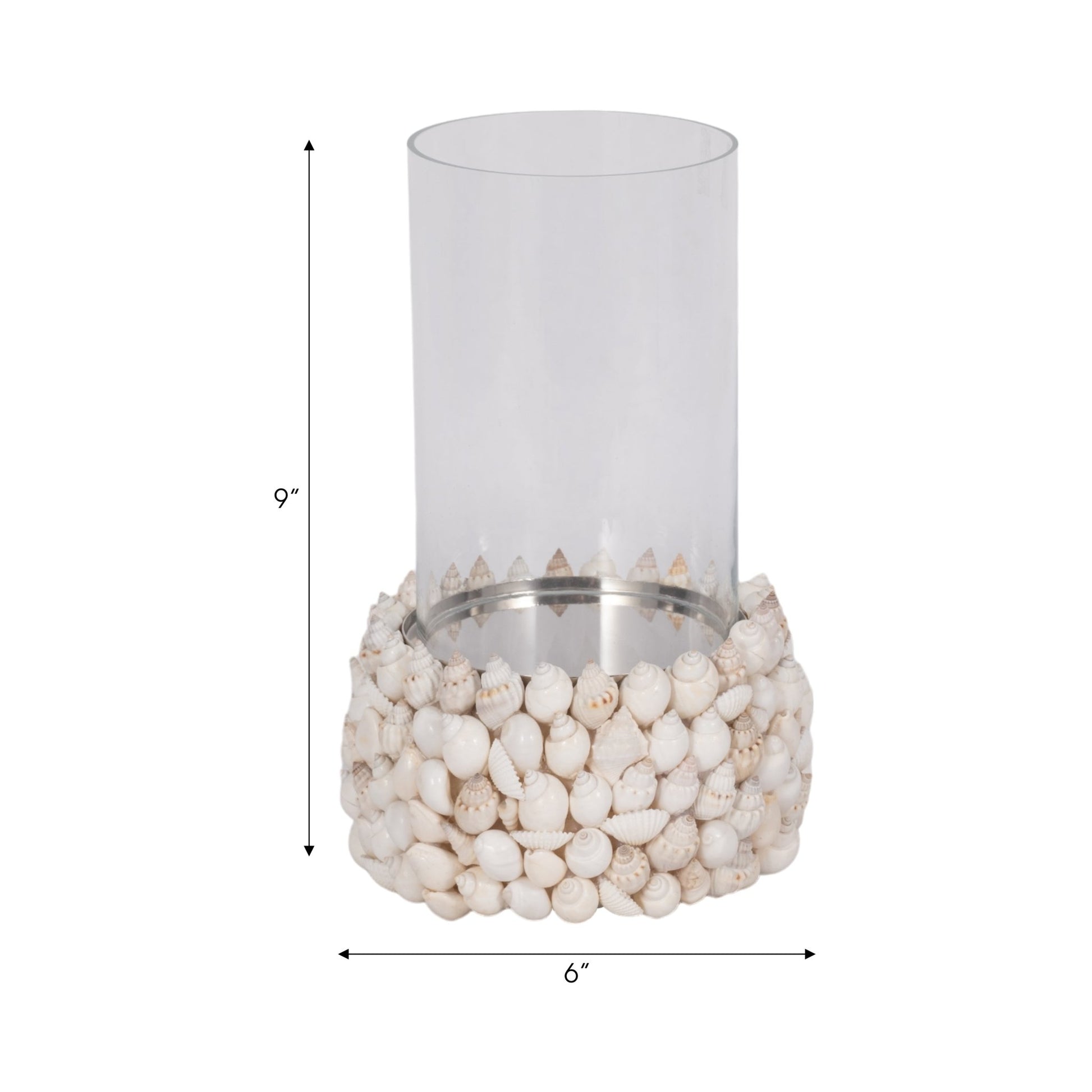 Shell, 9" Hurricane, White Candle Holders| Sagebrook Home