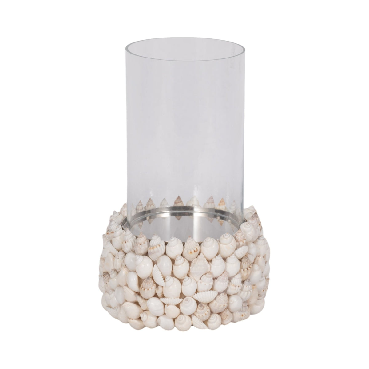 Shell, 9" Hurricane, White Candle Holders| Sagebrook Home