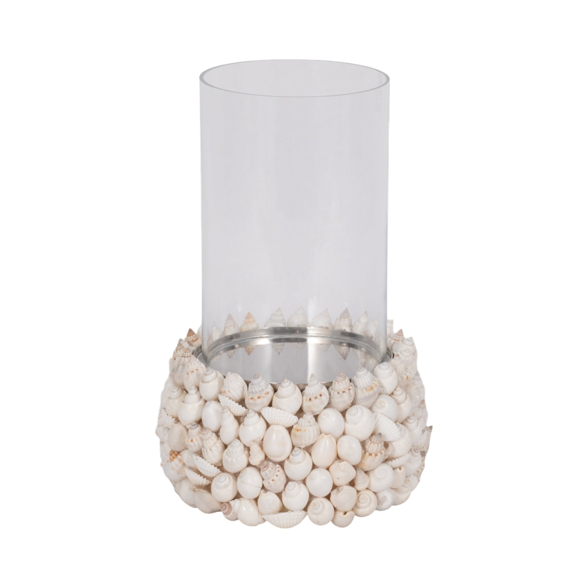 Shell, 9" Hurricane, White Candle Holders| Sagebrook Home