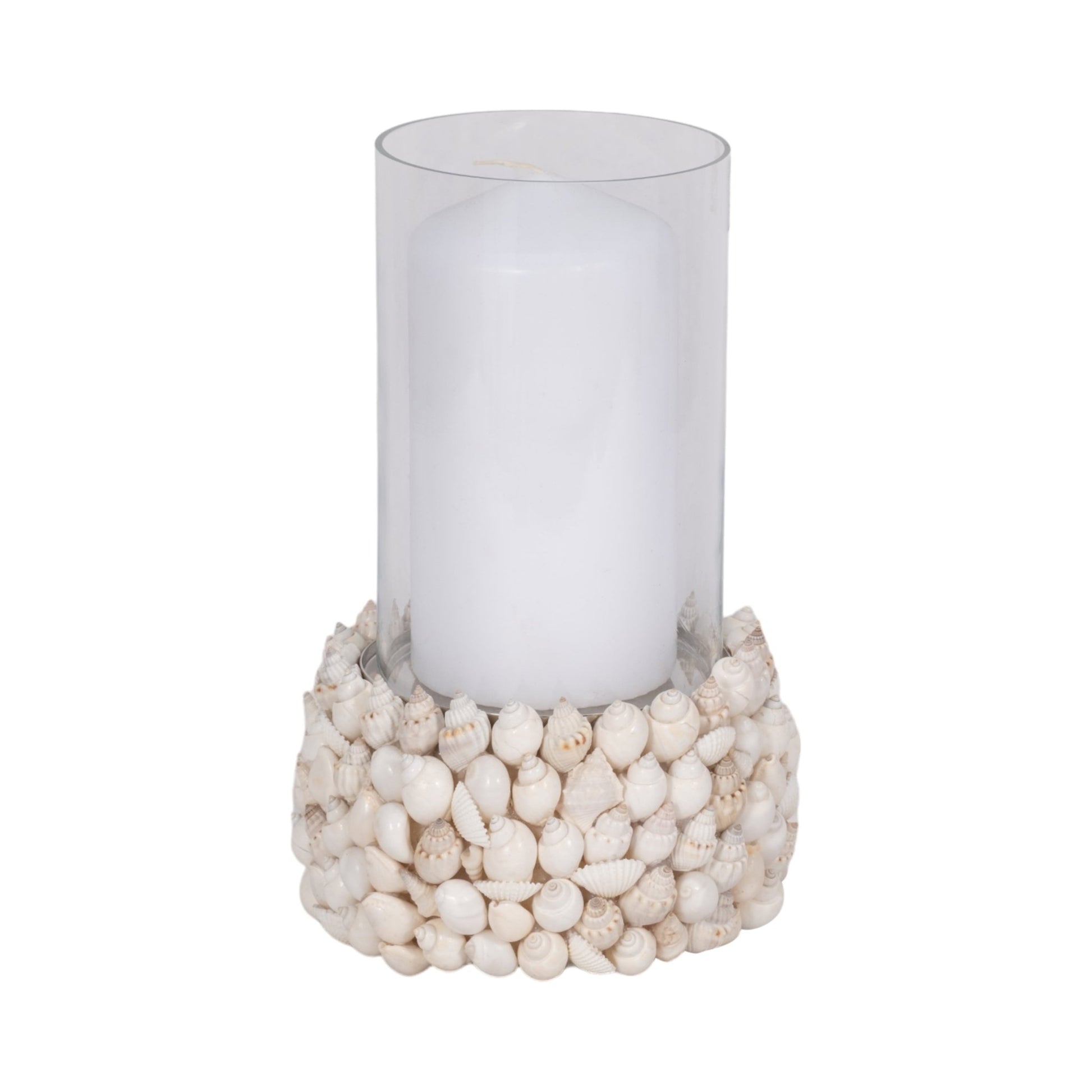 Shell, 9" Hurricane, White Candle Holders| Sagebrook Home