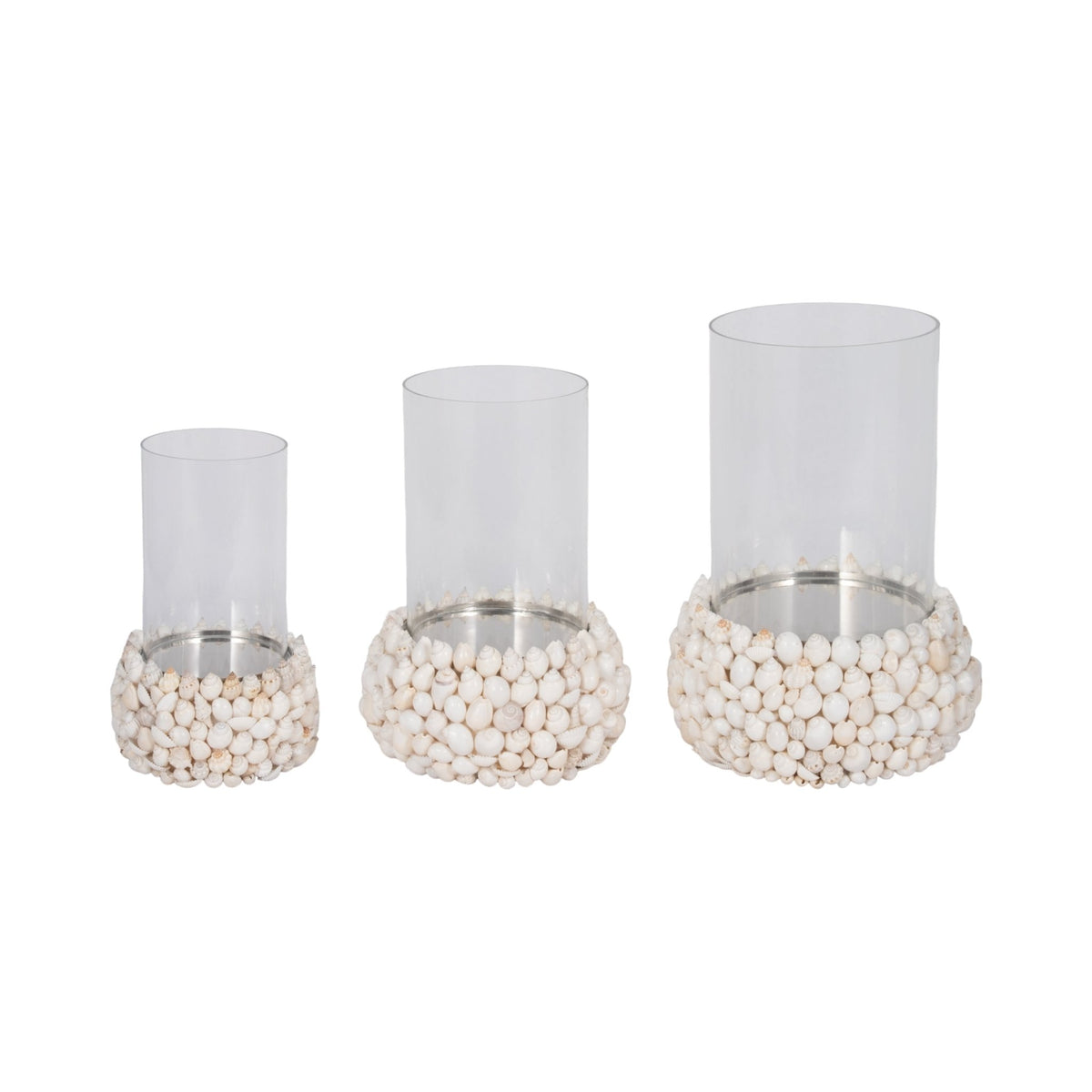 Shell, 9" Hurricane, White Candle Holders| Sagebrook Home