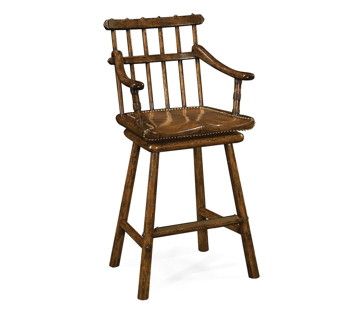 Sherwood Oak Collection - Rustic Dark Oak Arm Bar Stool Ground Decors| Jonathan Charles