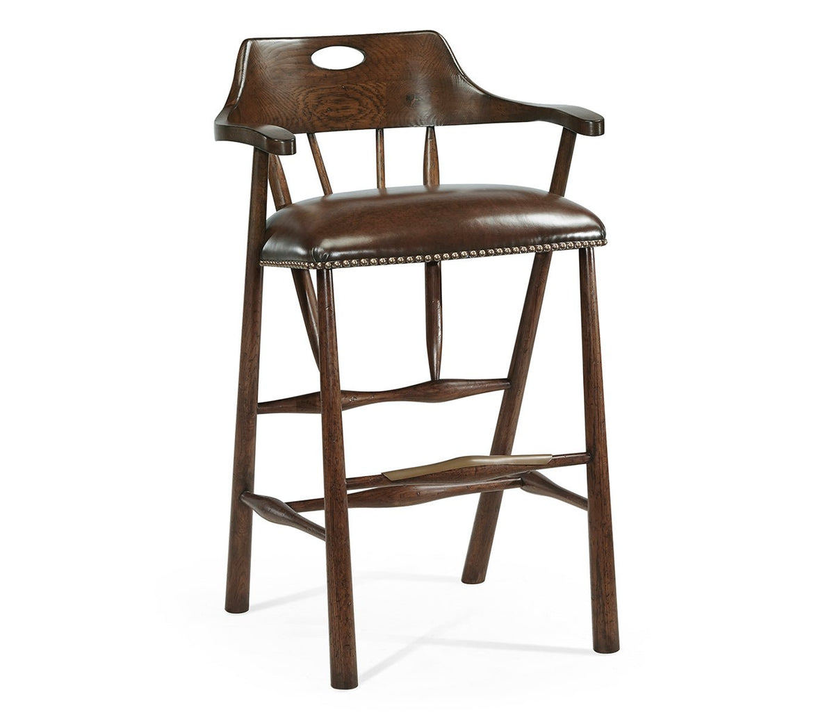 Sherwood Oak Collection - Smokers Style Dark Oak Bar Stool Ground Decors| Jonathan Charles
