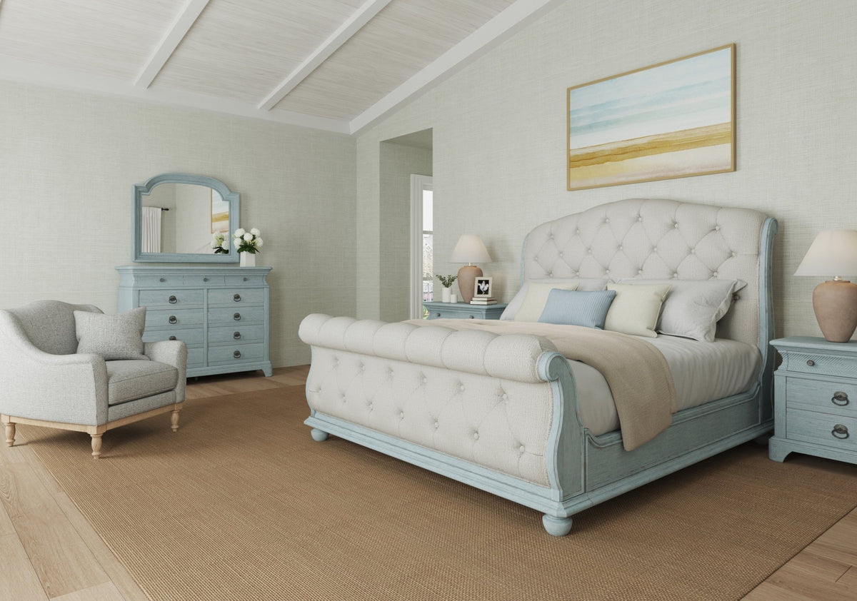 Shoal Queen Tufted Uph. Sleigh Bed Beds| A.R.T. Furniture