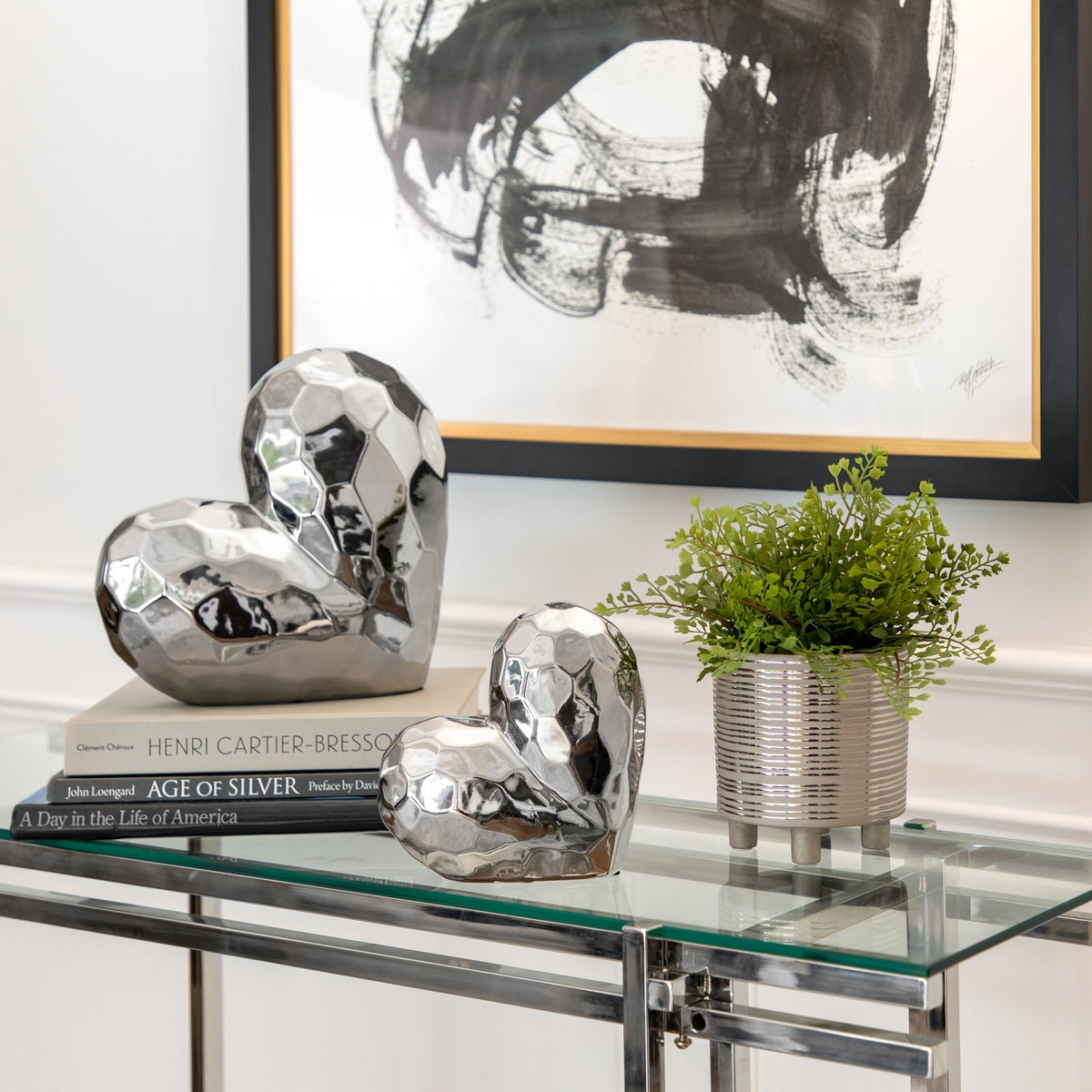 SILVER CERAMIC HEART 8" Table Decors| Sagebrook Home