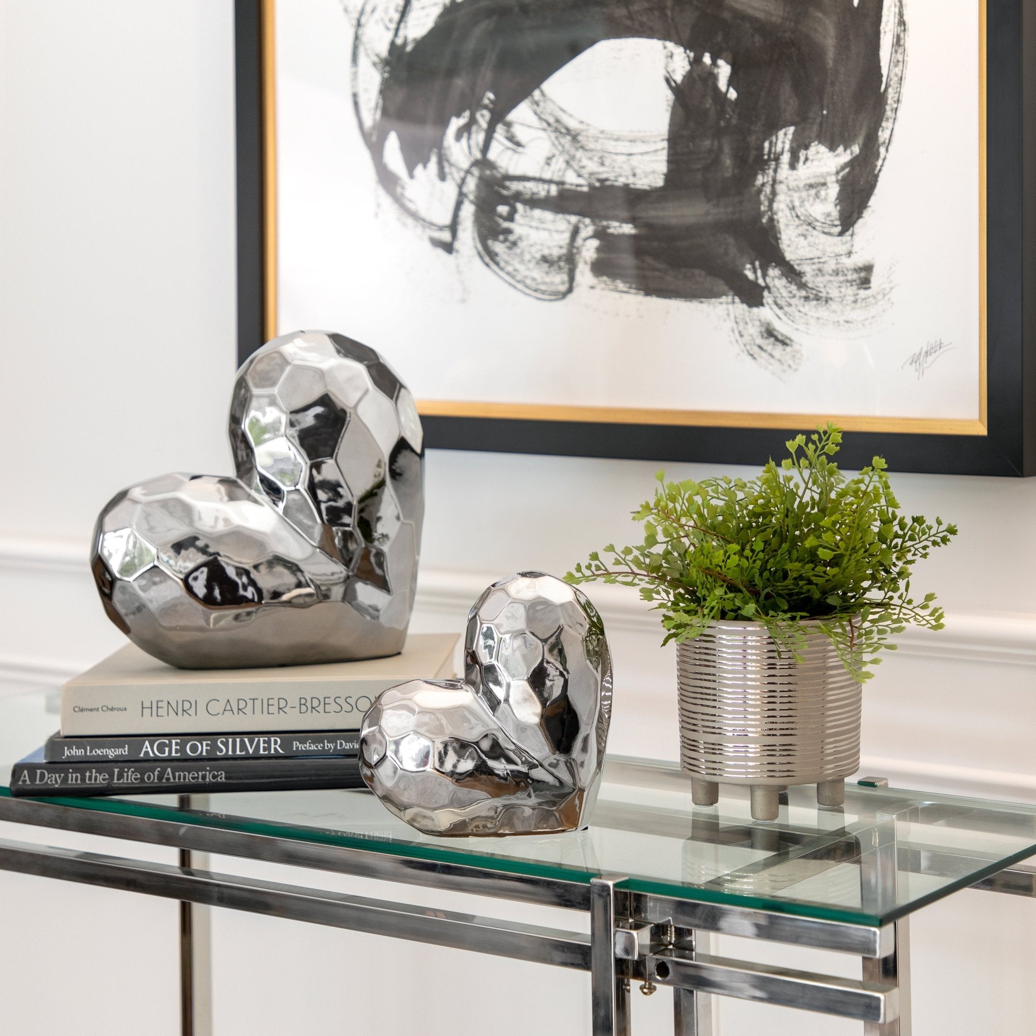 SILVER CERAMIC HEART 8" Table Decors| Sagebrook Home