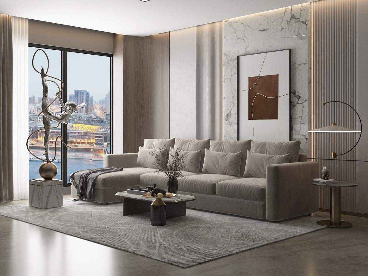 Silver off-white corner sofa model "Breeq" in size 340×160 Sectionals| Oak