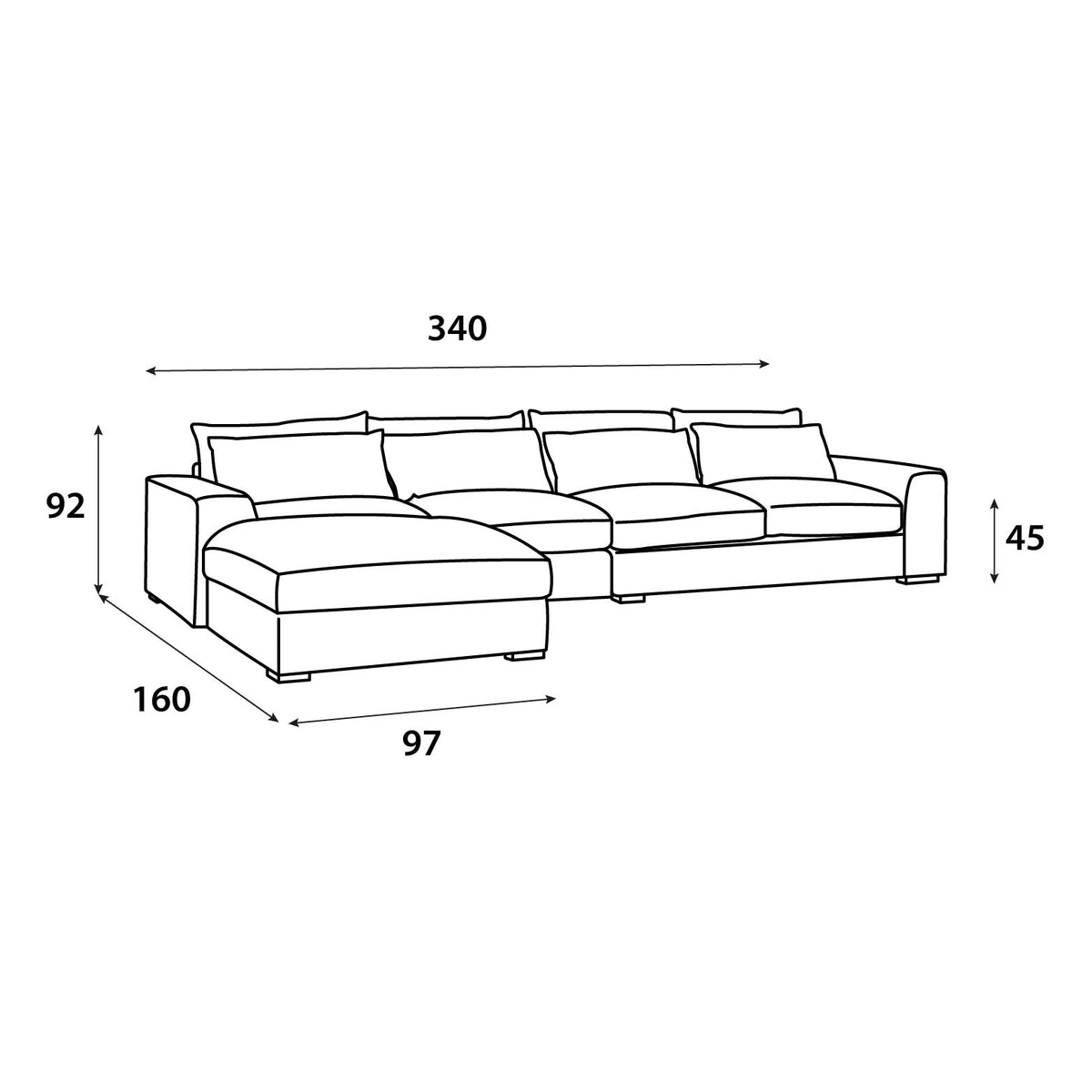 Silver off-white corner sofa model "Breeq" in size 340×160 Sectionals| Oak