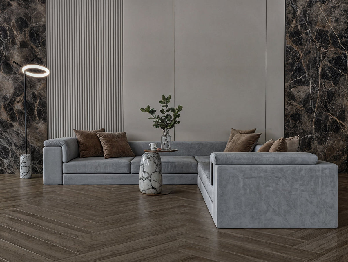Silver off-white corner sofa model "Elegance" in size 300×300 Sectionals| Oak