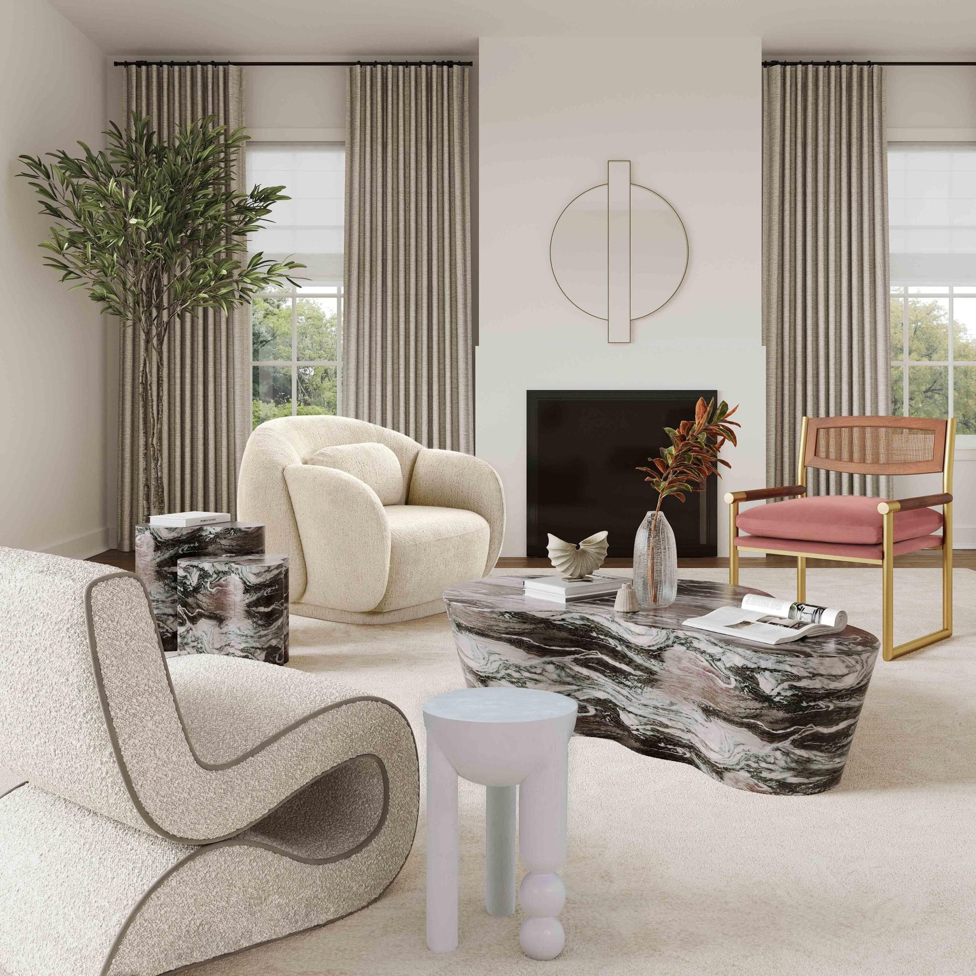 Slab Grey/Blush Faux Marble Short Side Table Accent & End Tables| TOV