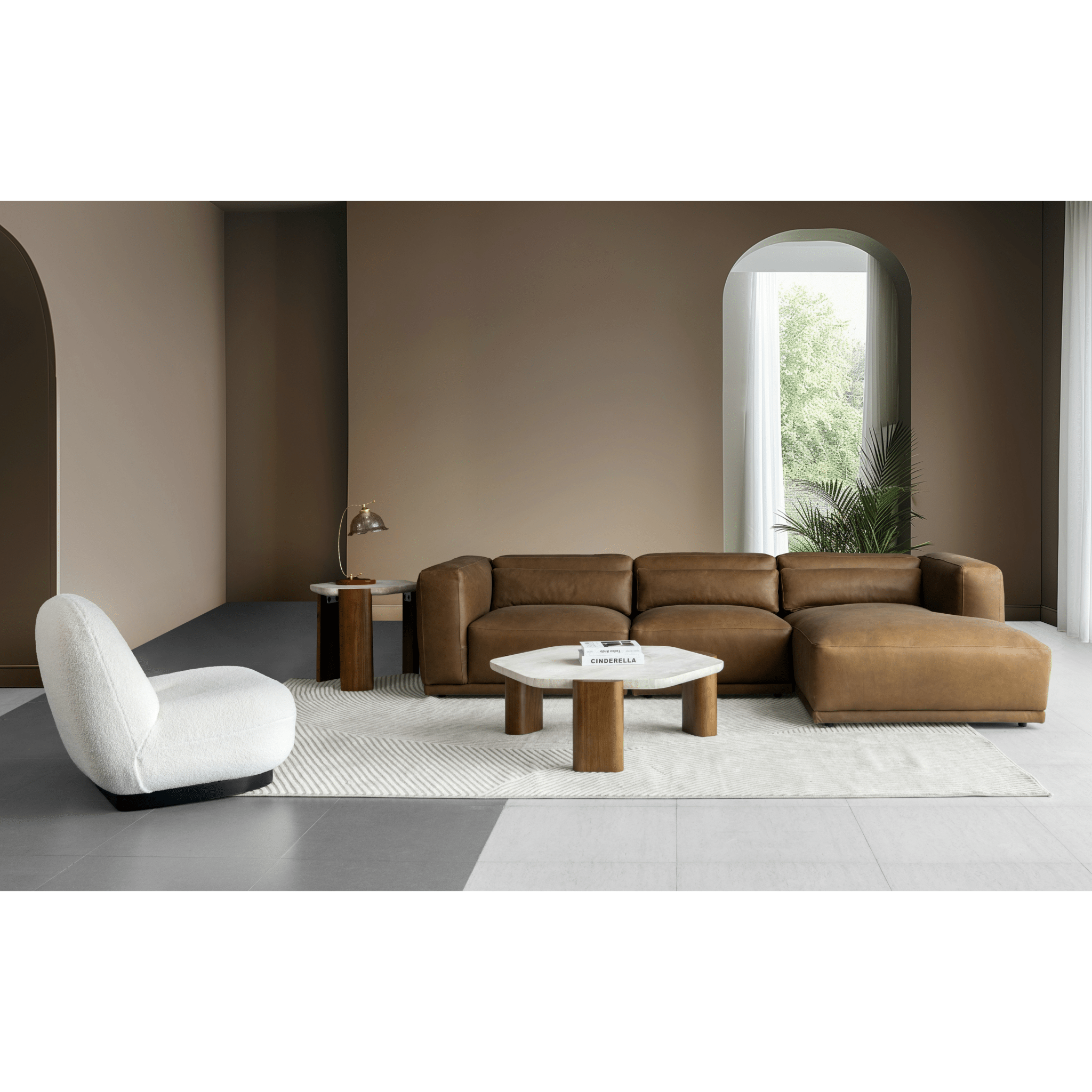 Sleek Serenity Caramel Left Arm Facing Chair Sectionals| Roots Furniture