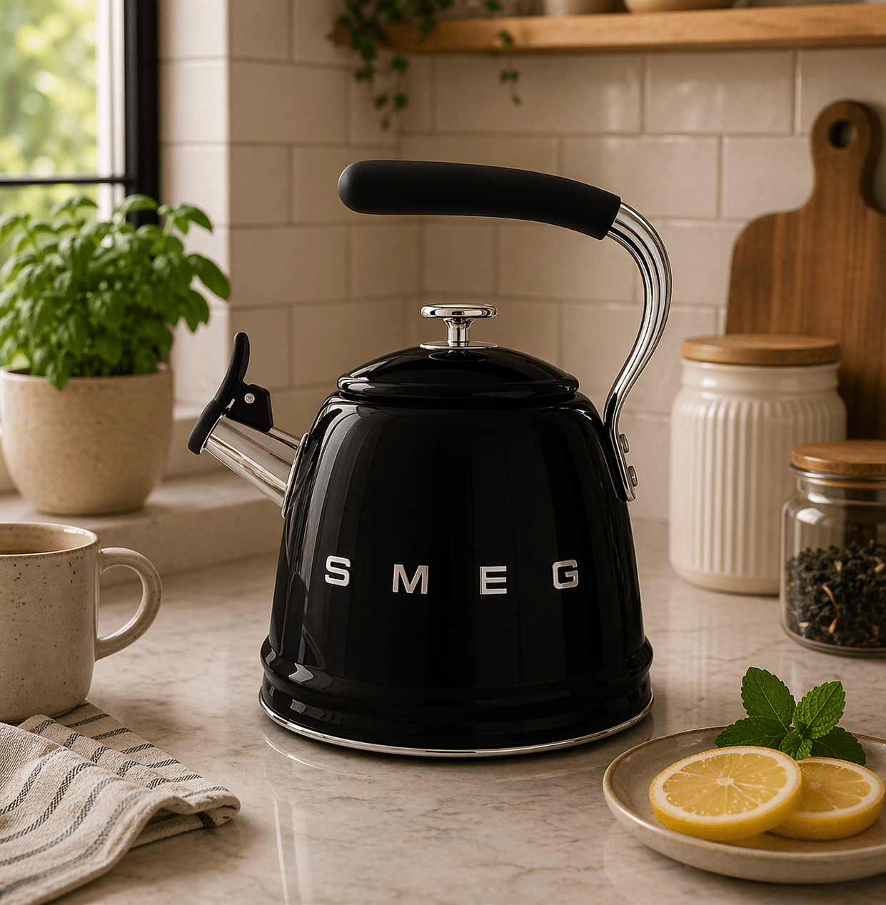 Smeg 50’s Retro Style Stovetop Kettle 2.3 Liters With Boiling Whistle Alert Kettles| SMEG