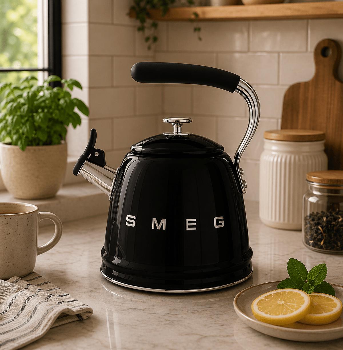 Smeg 50’s Retro Style Stovetop Kettle 2.3 Liters With Boiling Whistle Alert Kettles| SMEG