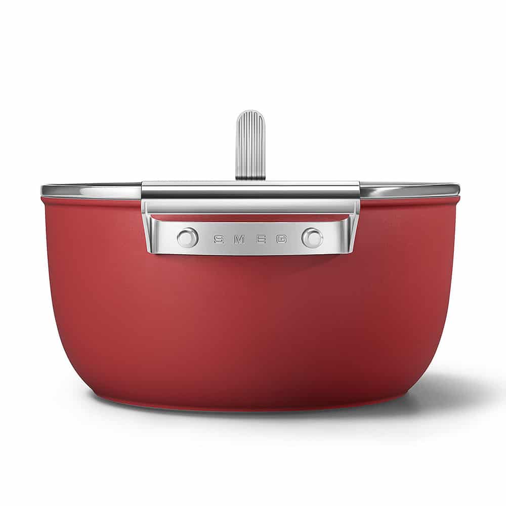 Smeg 50's Style Retro Non-Stick Casserole Dish Cookware 24 cm, Red Cookware| SMEG