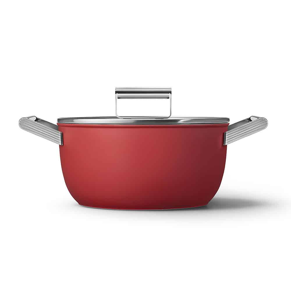 Smeg 50's Style Retro Non-Stick Casserole Dish Cookware 24 cm, Red Cookware| SMEG
