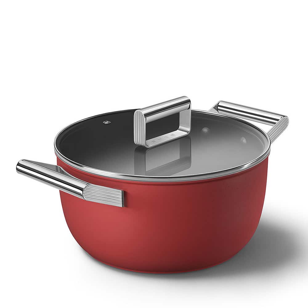 Smeg 50's Style Retro Non-Stick Casserole Dish Cookware 24 cm, Red Cookware| SMEG