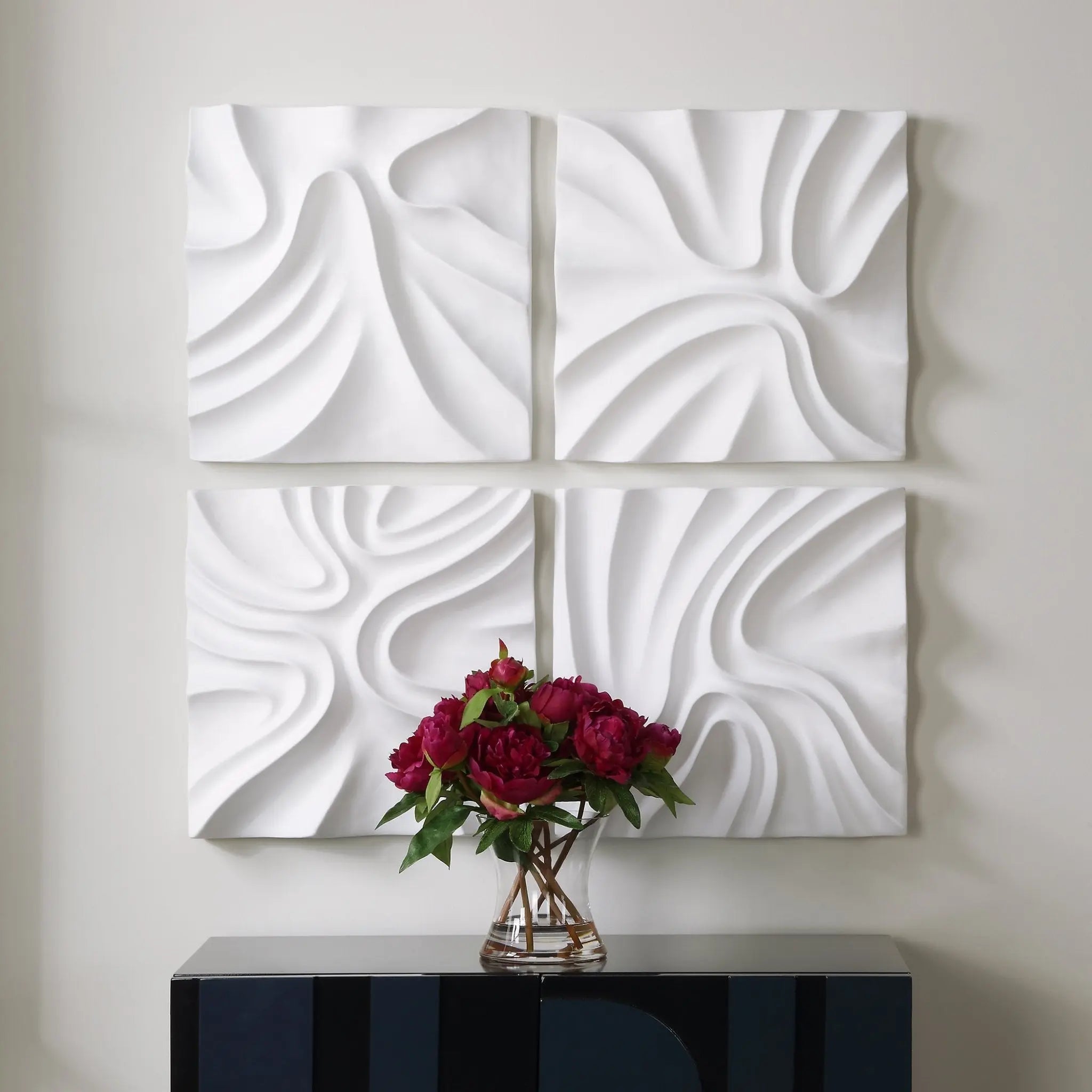 Snowdrift Scultped White Wall Decor, S/4 Wall Decors| Uttermost