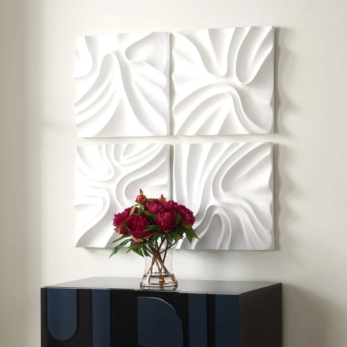 Snowdrift Scultped White Wall Decor, S/4 Wall Decors| Uttermost
