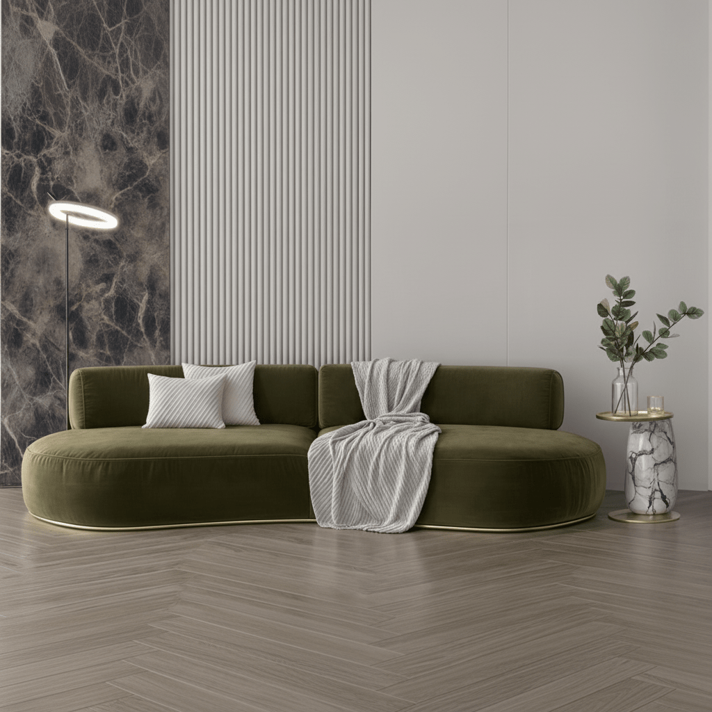 Sofa in olive color velvet fabric 250x85x40 cm Sofas & Loveseats| Oak