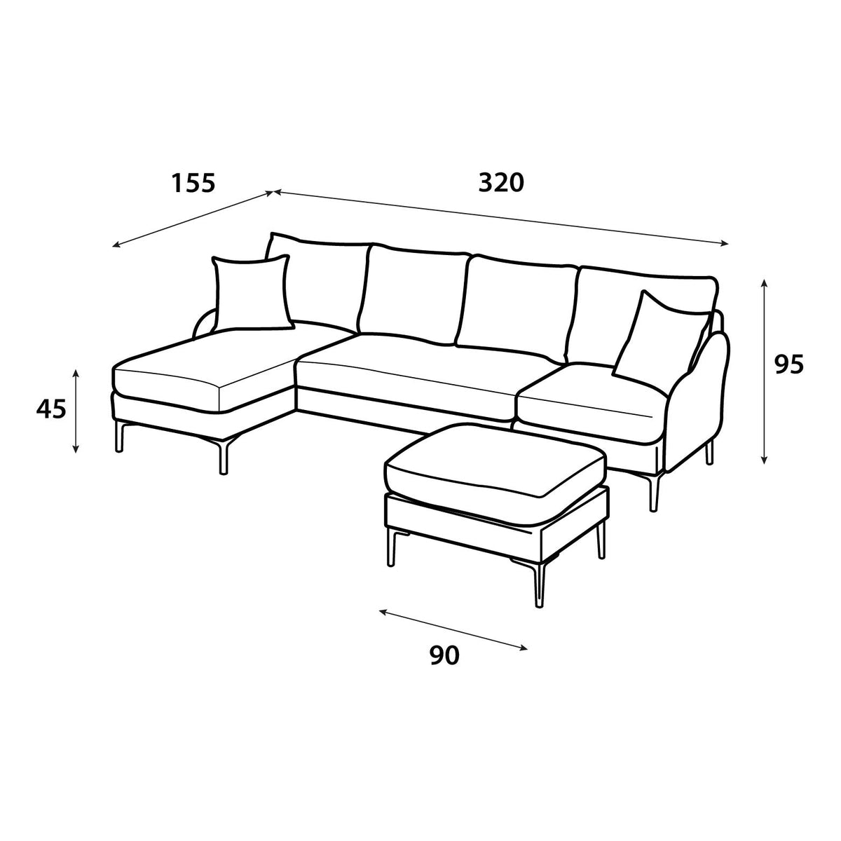 Sofa Model Green Touch size 320×155 Sectionals| Oak
