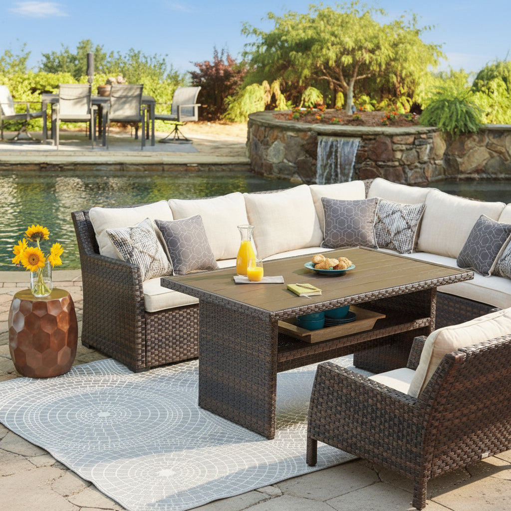 SOFA SEC/CHAIR W/CUSH (3/CN) Outdoor Sets| Ashley Homestore