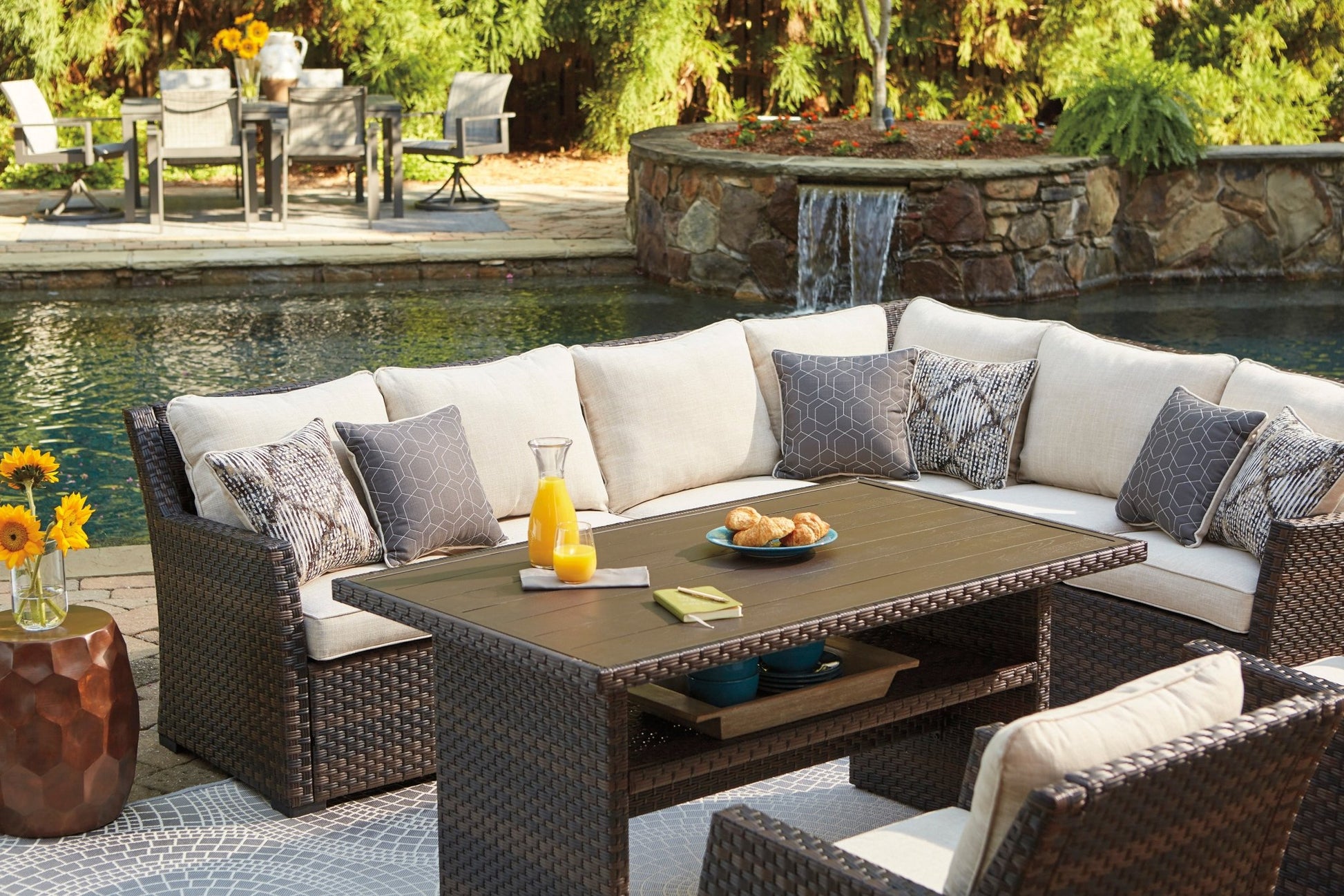 SOFA SEC/CHAIR W/CUSH (3/CN) Outdoor Sets| Ashley Homestore