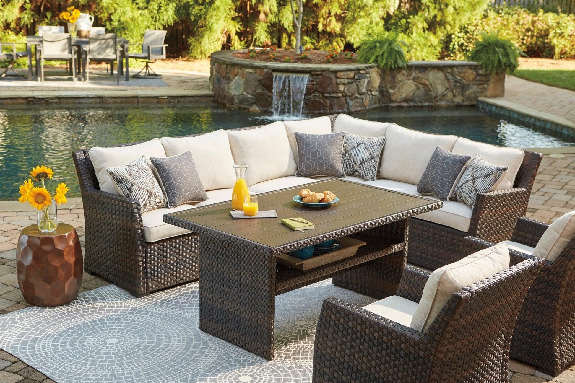 SOFA SEC/CHAIR W/CUSH (3/CN) Outdoor Sets| Ashley Homestore