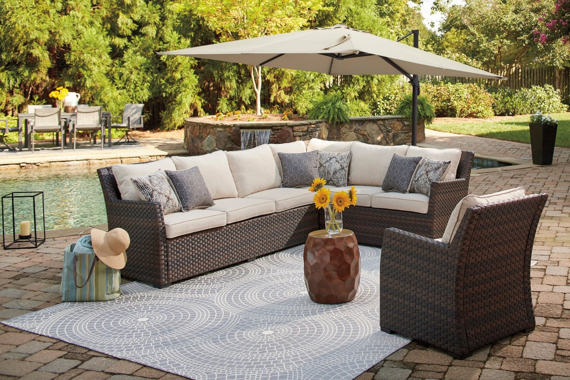 SOFA SEC/CHAIR W/CUSH (3/CN) Outdoor Sets| Ashley Homestore